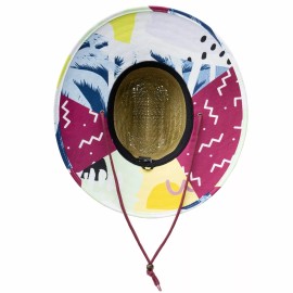 HaT Paradise Found Fabric Pattern Print Straw Sunhat Men & Women, Lifeguard Hat, Bea