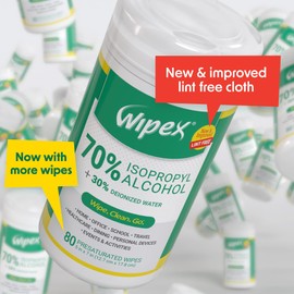 Wipex 70% Isopropyl Alcohol IPA Wipes, New 80 CT Lint Free Cloth in Sealed Canister, 80 Count (Pack of 1)