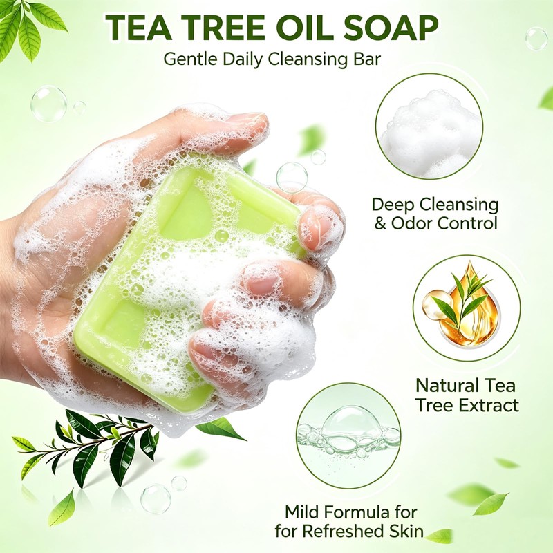Antifungal Bar Soap, Tea Tree Oil Soap, Moisturizing & Exfoliating