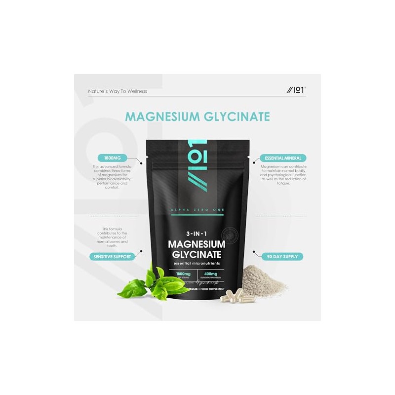 Magnesium Glycinate 3-in-1 Complex – 1800mg Supplements as Bisglycinate, Citrate
