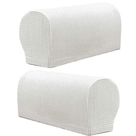 LERTREE 1 Pair Sofa Arm Slipcovers Elastic Sofa Armrest Protectors Removable Chair Sofa Armrest Covers (White)