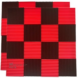 96 Pack Allxinlog Absorb the echo Acoustic Foam Panel Wedge Studio Soundproofing Wall Tiles 12" X 12" X 1" (48RED+48BLACK)