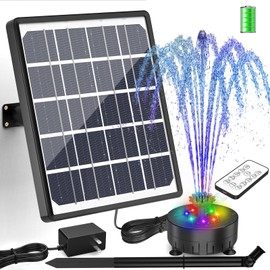 AISITIN 8W Solar Water Fountain with Colorful LED Lights & 3000mAh Rechargeable Battery, Remote Control Solar Fountain Pump with 16 Nozzles and Charging Cable for Garden, Bird Bath, Pond and Outdoor