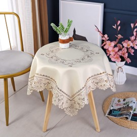 2PCS Small Square Beige Lace Tablecloth European Style Table Covers With Elegant Floral Patterns Embroidered 22 x 22 inch/56x56cm for Coffee Table, Dining Room Home Decoration