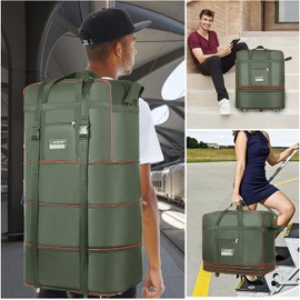 Expandable Large Capacity Travel Bag Oxford Cloth Duffel Bag with Wheels Lightweight Waterproof Travel Foldable Suitcase(ArmyGreen)