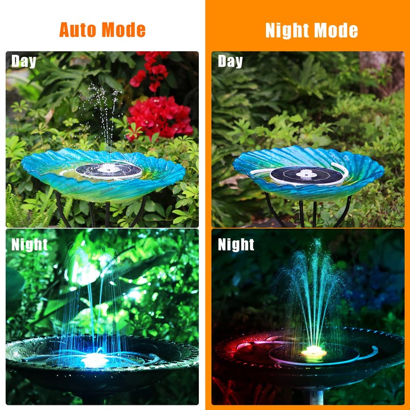 AISITIN 3.5W Solar Fountain with Lights & 1500mAh Battery Backup