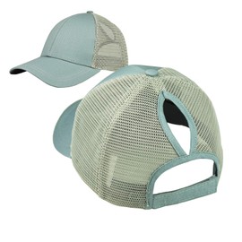 FREEBIRD99 Ponycap Messy High Bun Ponytail Baseball Cap Adjustable Mesh Trucker Hat for Women (Light Grey)