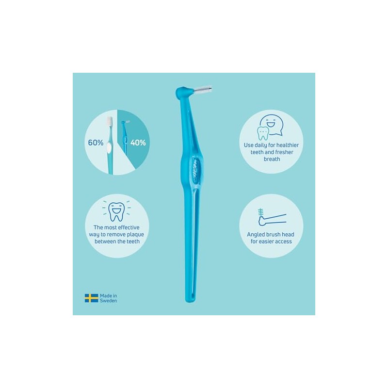 TePe Interdental Brush Angle, Yellow, 0.7mm/ISO 4, 20pcs, Plaque Remover,