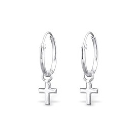 Dangling Cross Charm Sterling Silver Mini Hoop Earrings 12mm