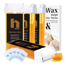 Roll On Wax Refill, Hair Removal Wax Cartridge, Depilatory for Legs and Arms. with 4 Wax Rollers, 50 Waxing Strips,5 Clean Oi. (Honey)