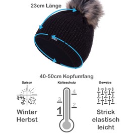 Faera Women's Shiny Yarn Bobble Hat Winter Hat Light Glitter Lined Winter Lining Beanie Girls 77, black