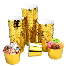 QINERSAW Pack of 50 Muffin Cases Paper Cupcake Cases Cupcake Baking Cups Paper Baking Cases for Dessert Wedding Party Birthday Christening 45 x 50 mm (Gold)