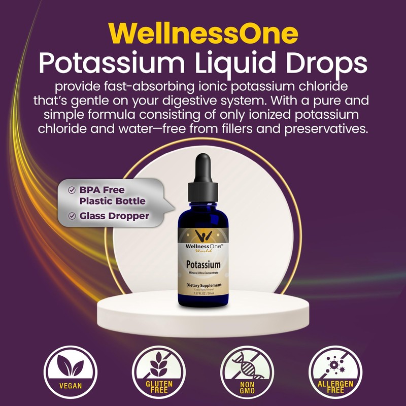 WellnessOne Ionic Potassium Supplement - Potassium Chloride Drops for Fast