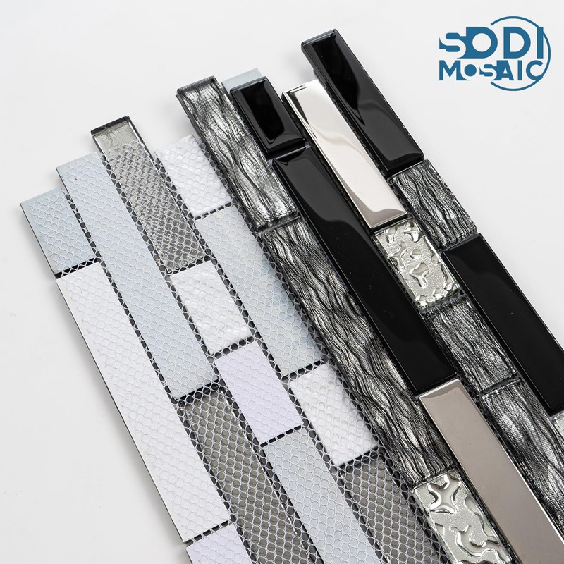 5-Sheet Glass Backsplash Tiles, 5 Square Feet Black Glass Mosaic