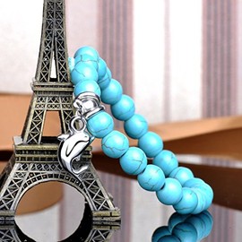 Feilok 8 mm Turquoise Metal Alloy Energy Bracelet Energy Stone with Animal Ball Chain Beads for Women, Stone, Turquoise