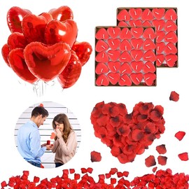 RANJIMA Romantic Decoration, Wedding Decoration Set, Marriage Proposal Decoration, 1000 Rose Petals, Red, 50 Tea Lights, Heart Shape, 10 Heart-Shaped Foil Balloons for Christmas, Valentine's Day,