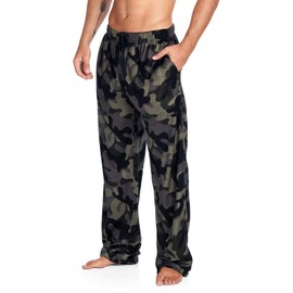 Ashford & Brooks Men's Fuzzy Fleece Sleep Lounge Pajama Pants - Black/Camo - Large