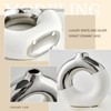 Ceramic Donut Vase, 10"L x 10"H White and Silver Vase