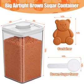 Juome Airtight Brown Sugar Container, 2.75QT(88OZ/2.6L) Clear Brown Sugar Saver Keeper Jar Food Storage Containers with Lids for Flour, Cookie, Salt, Kitchen Accessories