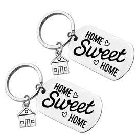 Ciyumu Keychain, 2pcs New Home Gift Set for Couples, Housewarming, Realtor, New Homeowner Moving in, Stainless Steel, Silver, 28*50MM