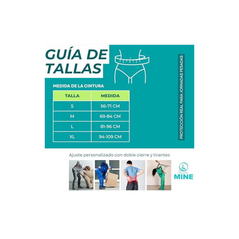 SEVEN MINE Faja Industrial Lumbar con Tirantes Doble Cierre Ajustable