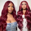 SISHAIRRO 34 Inch 99J Burgundy Lace Front Wigs Human Hair