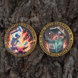 5Pcs Zinc Alloy Dual-Sided Challenge Coin - Strongest Steel in Dungeon Fire 3D Relief Sculpture, Neon & Metallic Art, 1.574in Diameter Collectible​​