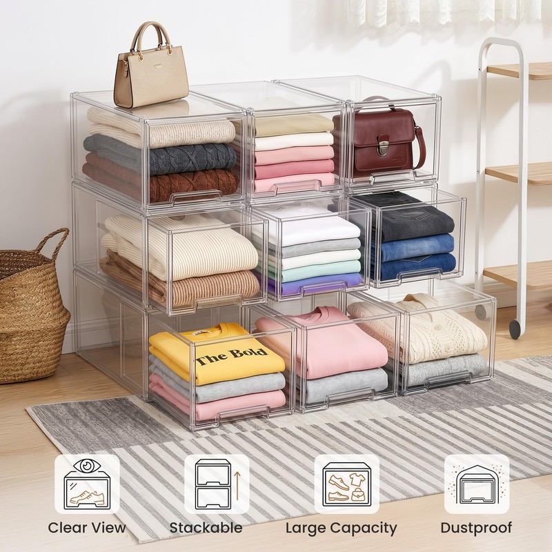Large Clear Stackable Storage Drawers, 1 Pack Acrylic Organizer Bins