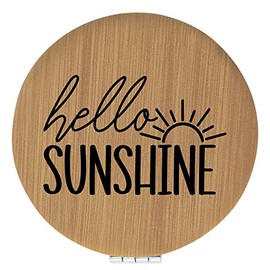 Enthoozies Hello Sunshine Tan Laser Engraved Leatherette Compact Mirror - Stylish and Practical Portable Makeup Mirror - 2.5 Inch Diameter