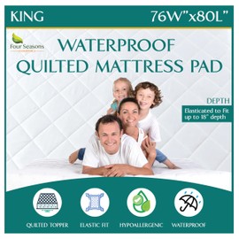 King Size Quilted Mattress Pad - Fitted Waterproof Mattress Protector, Pillow Top Mattress Topper, Premium Quality Hypoallergenic Mattress Cover