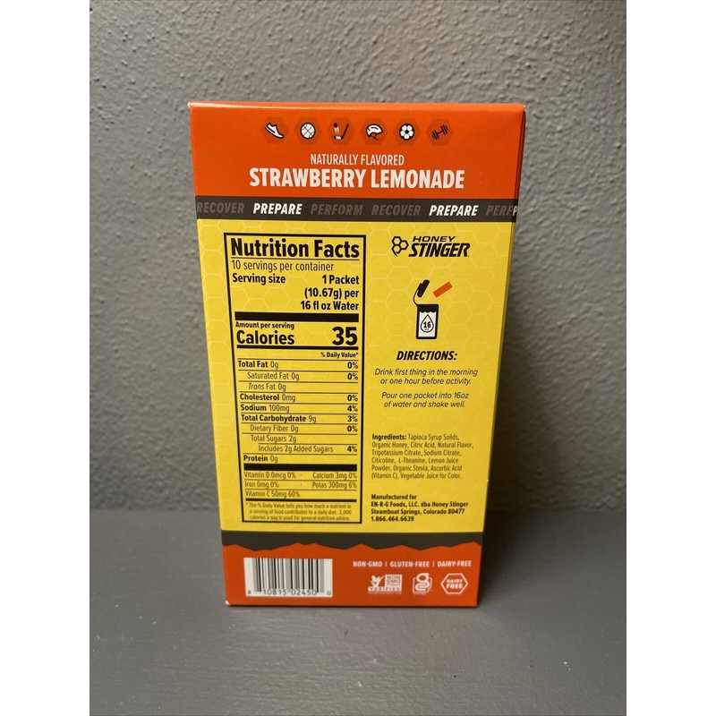 Honey Stinger Strawberry Lemonade Rapid Hydration Recovery 10 Pack Box
