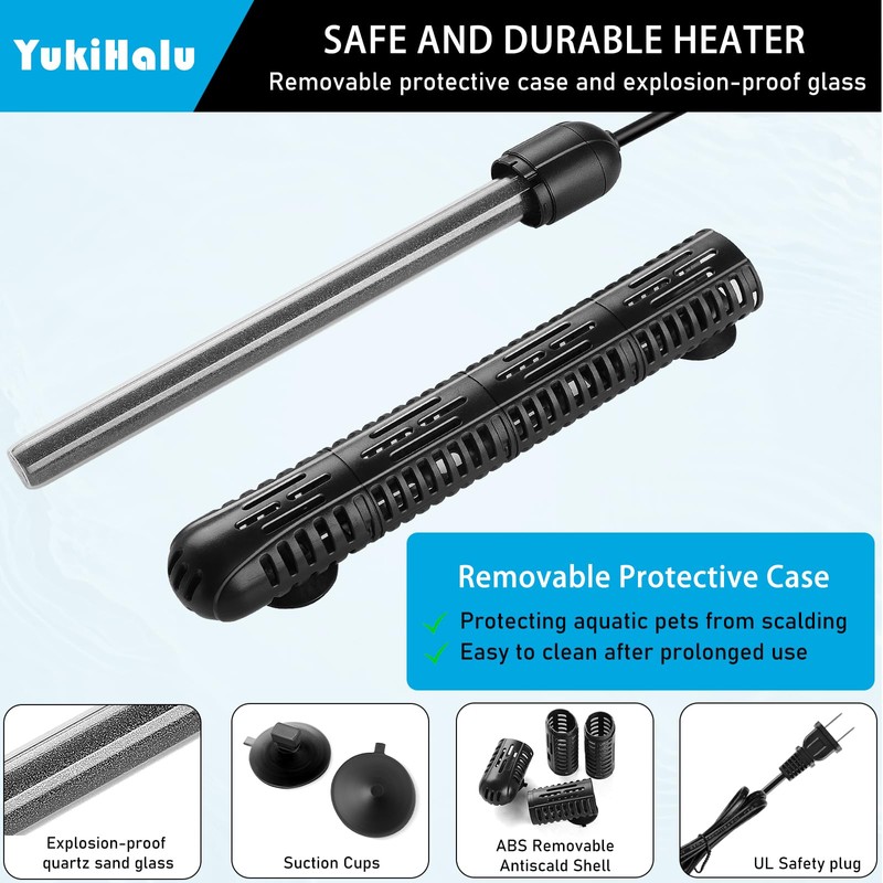 YukiHalu Aquarium Heater 50/100/200/300/500W with Protective Case, Fish Tank Heater,