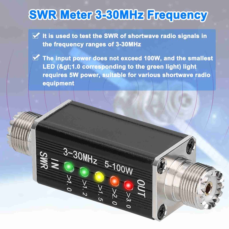 LED SWR Meter 3-30MHz Frequency Shortwave Standing Waves Indicator for