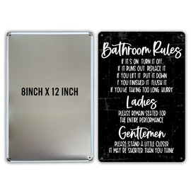 QIONGQI Funny Bathroom Quote Metal Tin Sign Wall Decor, Vintage Bathroom Rules Sign for Home Decor Gifts(Black)