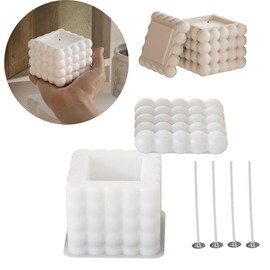 DEFORAGE Bubble Candle Mold with Lid-4pcs Candle Wicks, DIY 3D Bubble Candle Molds Candles Soap Candle Making for DIY Wax Polymer Clay Homemade Ornaments Valentine's Day Gifts
