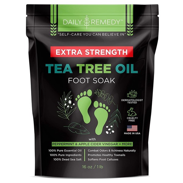 EXTRA STRENGTH Tea Tree Oil Foot Soak with Epsom Salt - Made in USA - for Toenails, Athlete's Foot, Itchy Feet, Stubborn Smelly Foot Odor, Pedicure, Foot Calluses & Soothes Sore Tired Achy Feet -16 oz