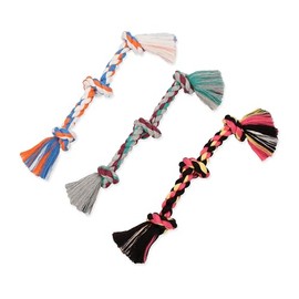 Mammoth Flossy Masticables Mezcla de algodón Color 3 Nudos Cuerda Tug, Colores Surtidos, Pequeño                                                      