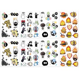 Pounchi Cute Soot Sprite Temporary Tattoos (8 Sheets) Gifts Anime Decor Cosplay Waterproof Temporary Tattoos Cartoon Stickers Party Favors Supplies for Teens Kids