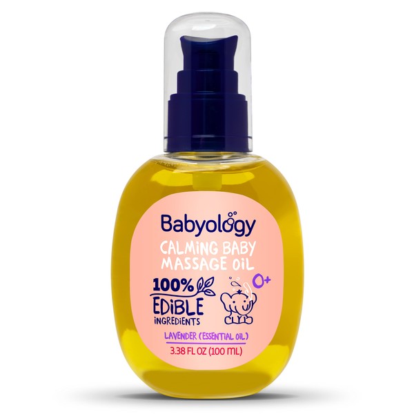 Babyology - Calming baby oil for Newborn with Baby essential oils - 3,38 Fl. Oz (100ml) - Lavender - Nourishing and Moisturizing Massage for Bonding