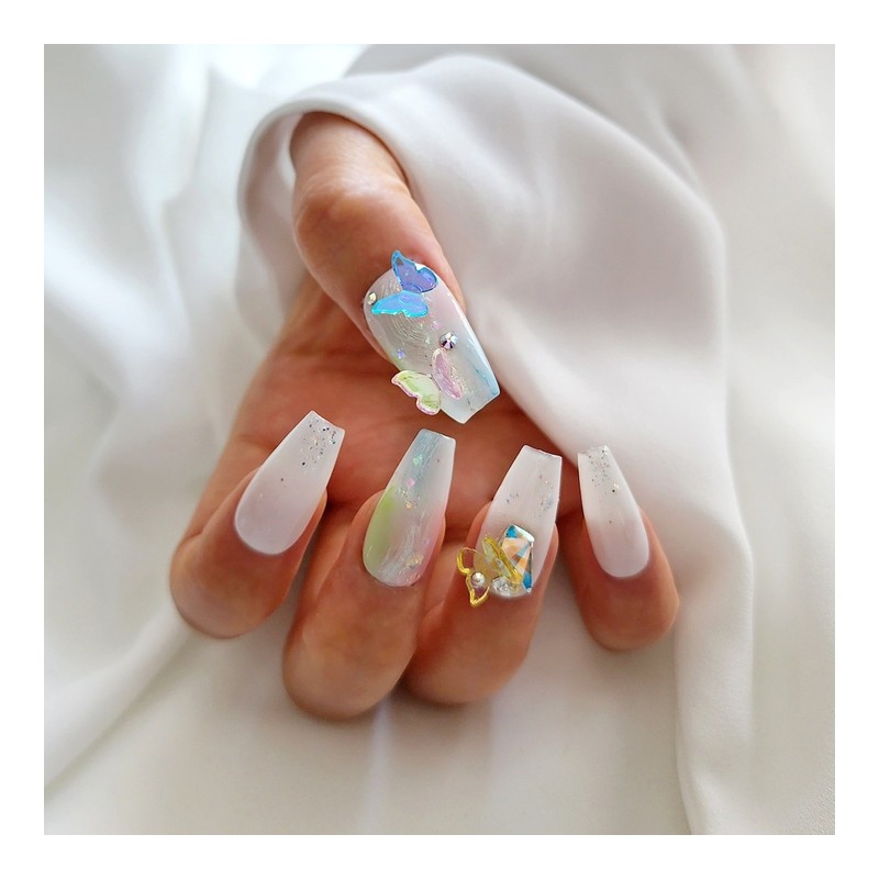 Butterfly Garden Handmade Nail Tips - Natural / 나비 정원