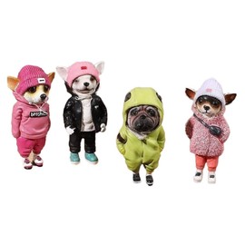 Rensimote Resin Standing Dog Statue Personification Chihuahua SharPei Dog Figurines Home Decor Office Living Room Desk Decoration