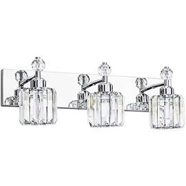 PRESDE Modern Crystal Bathroom Lights Fixtures Over Mirror Chrome 3 Light Vanity Light for Bathroom Wall Lights Fixtures