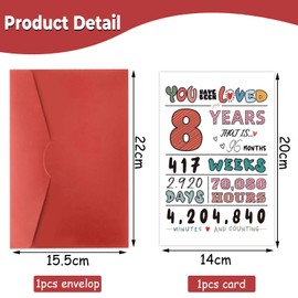 8th Birthday Card 8 Years Old Greeting Card 8th Birthday Decorations Happy 8 Years Old Birthdays Cards for Kids Boy Girls Niece