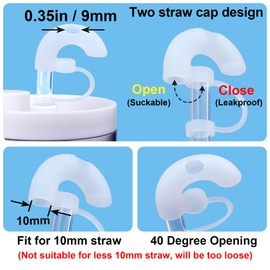 DC,CLISENCE 2PCS Anti Wrinkle Straw Cover, Food Grade Silicone Straw Tip Caps, Reusable Sideways Suck Straw Topper for 10mm Glass, Stainless Steel Straw - White