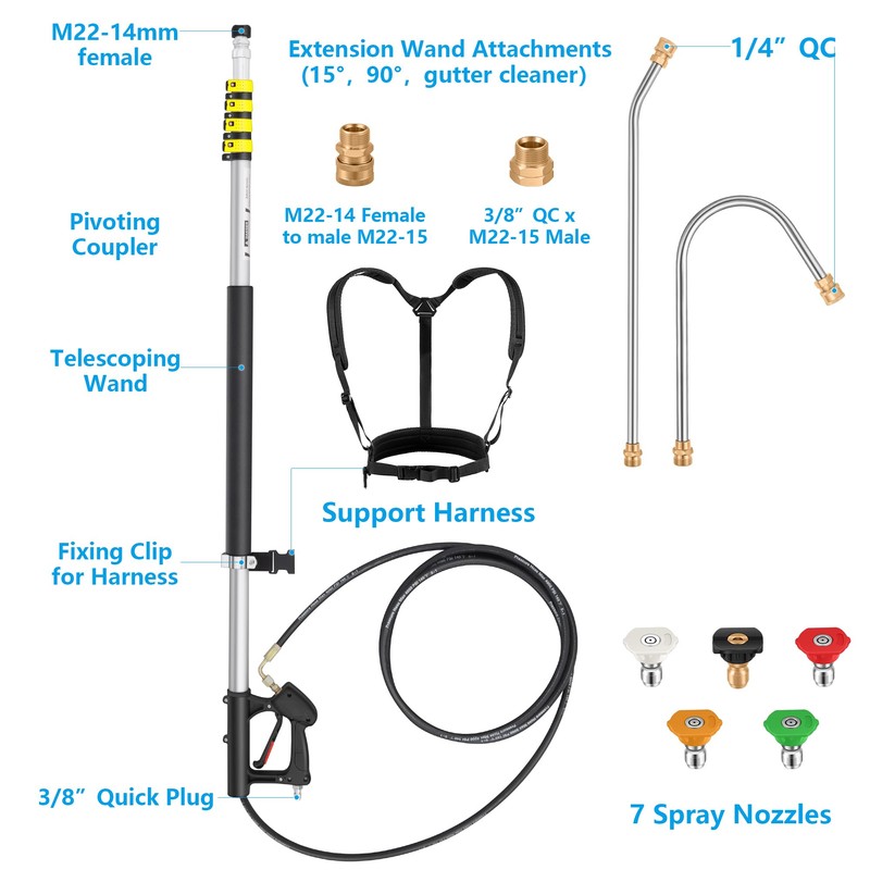 ExtraFein 24 FT Telescoping Pressure Washer Wand Extension, Aluminum Power