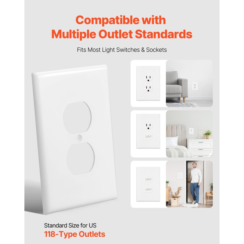 VEVOR Duplex Outlet Covers, 10 Pack 1-Gang Standard Size Wall