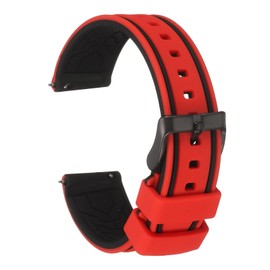HARFINGTON Silicone Watch Bands 20mm Width Soft Quick Release Rubber Watch Band with Matte Black Buckle for Men Women, Red Black