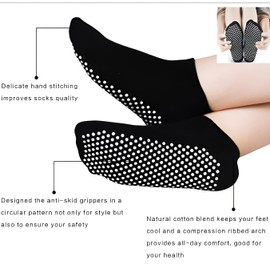 MacTek Pilates Yoga Socks for Women, Anti-Skid Sticky Grippers Socks for Ballet, Dance, Barefoot Workout, Breathable Soft Sport Socks (One Size(5-9), Black+Black+Black+Black)
