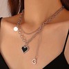 YienDoo Punk Layered Mosaic Heart Necklace Silver Cuban Chain Choker Heart Coin Pendant Necklace Rock Black Mosaic Statement Heart Choker Coin Necklace Charm Jewelry for Women and Girls