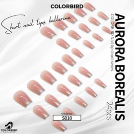 COLORBIRD Nail Tips, Short, 24 Pieces, Pink, Nail Tips, Cute, Ballerina, Square, (S010)